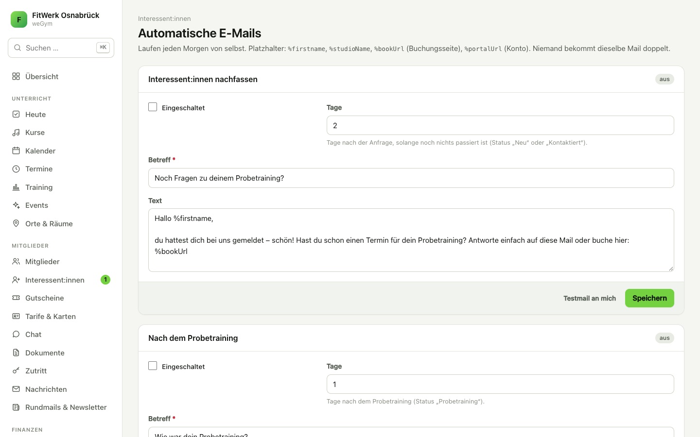 Einstellungen der automatischen E-Mails