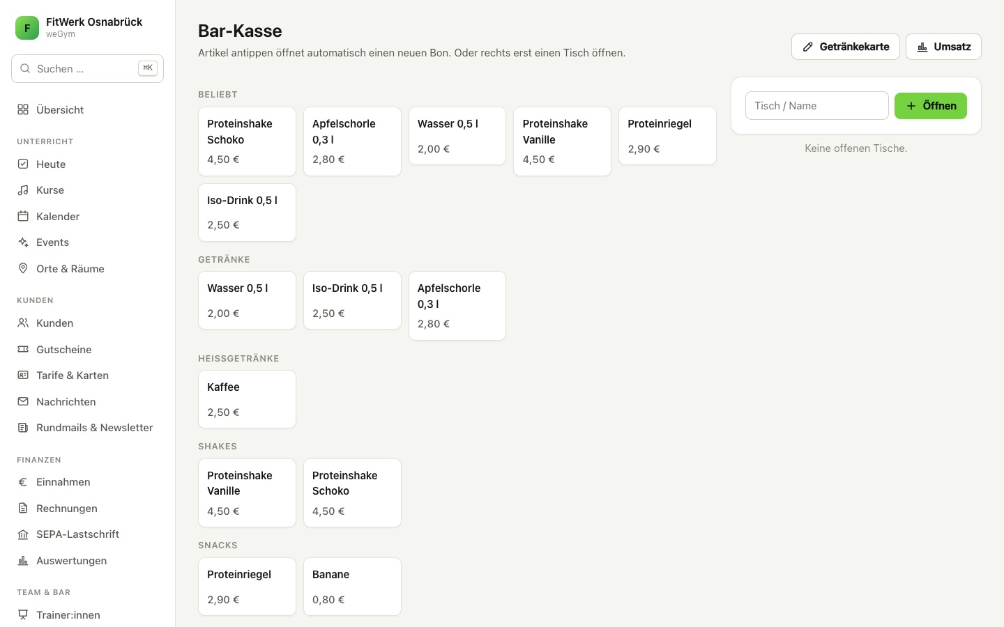 Bar-Kasse am Tablet
