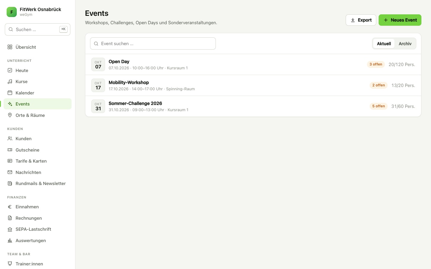 Events & Workshops in weGym