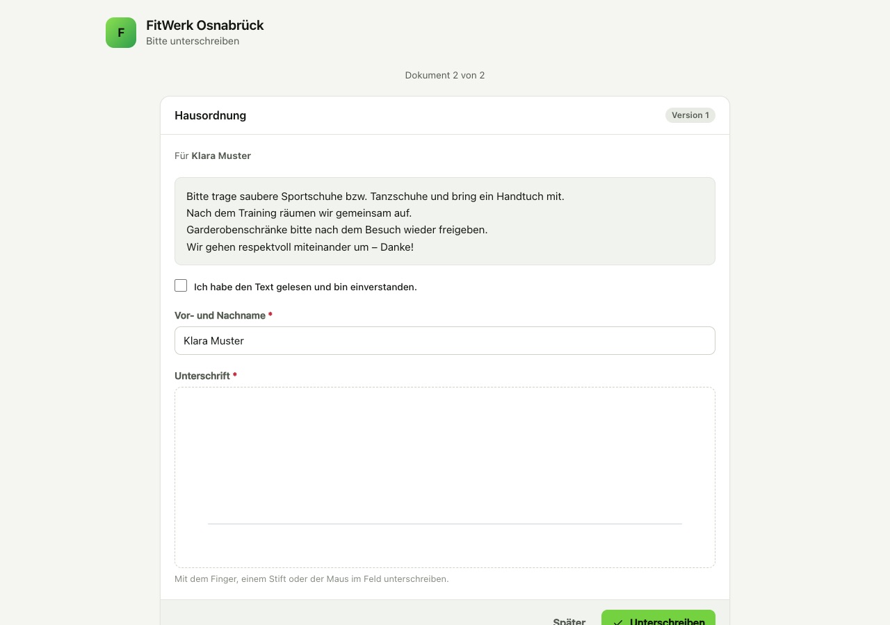 Dokument mit Unterschriftsfeld